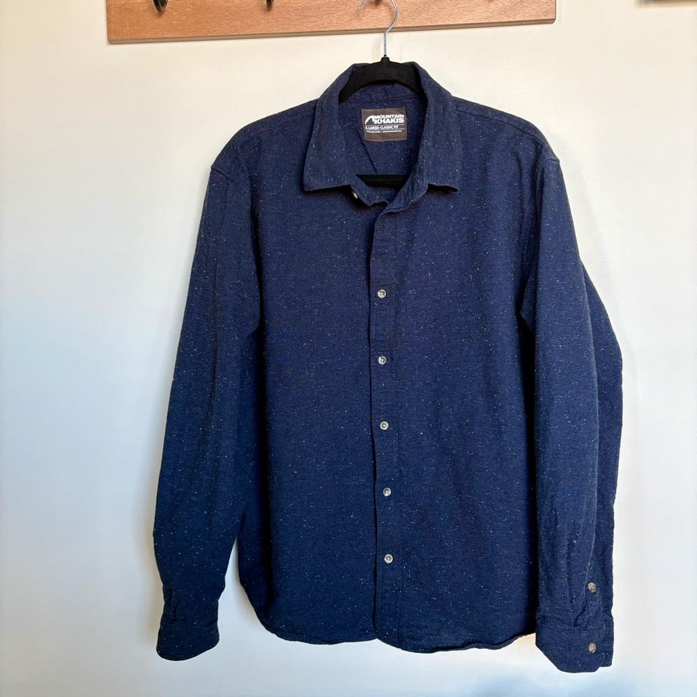 Mountain Khakis Everett Navy Stretch Cotton Shirt, Men’s XL Classic Fit